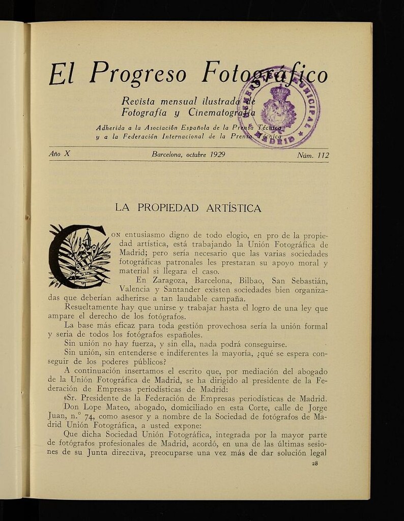 Miniatura de El Progreso Fotográfico : revista mensual ilustrada de fotografía y cinematografía. Año X, octubre de 1929, nº 112