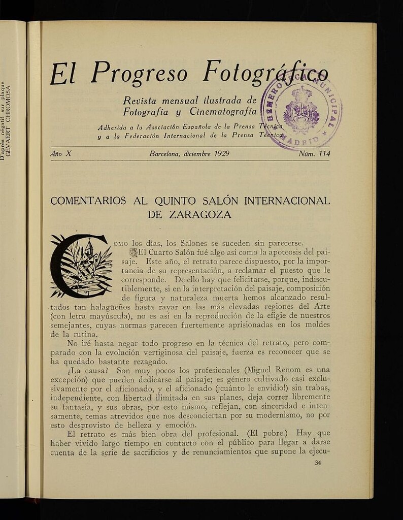 Miniatura de El Progreso Fotográfico : revista mensual ilustrada de fotografía y cinematografía. Año X, diciembre de 1929, nº 114