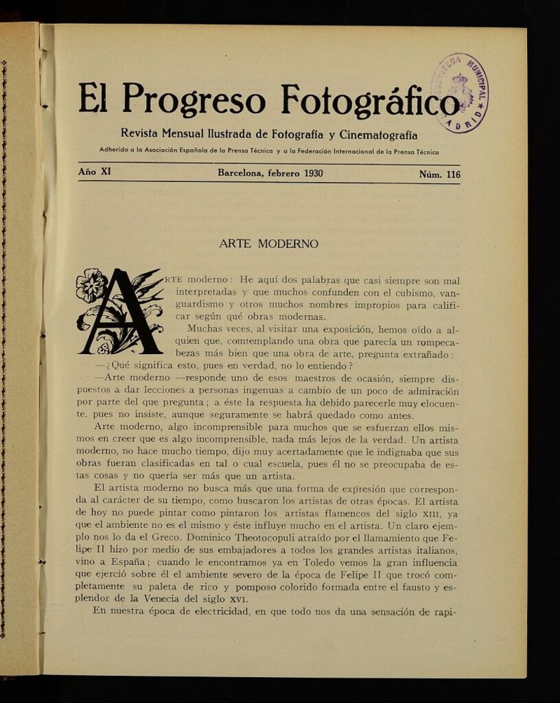 Miniatura de El Progreso Fotográfico : revista mensual ilustrada de fotografía y cinematografía. Año XI, febrero de 1930, nº 116