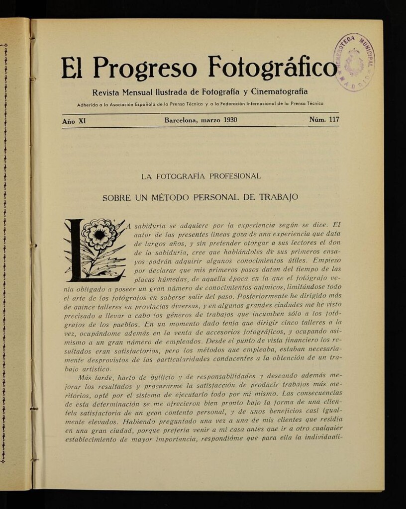 Miniatura de El Progreso Fotográfico : revista mensual ilustrada de fotografía y cinematografía. Año XI, marzo de 1930, nº 117