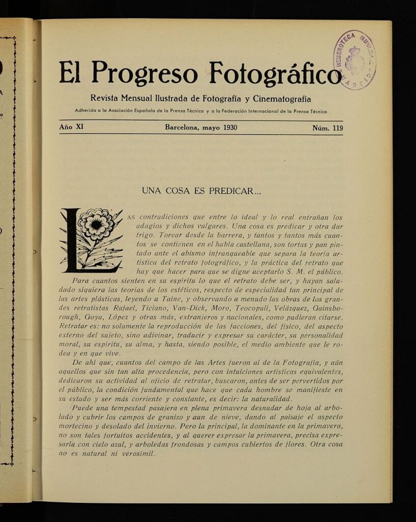 Miniatura de El Progreso Fotográfico : revista mensual ilustrada de fotografía y cinematografía. Año XI, mayo de 1930, nº 119