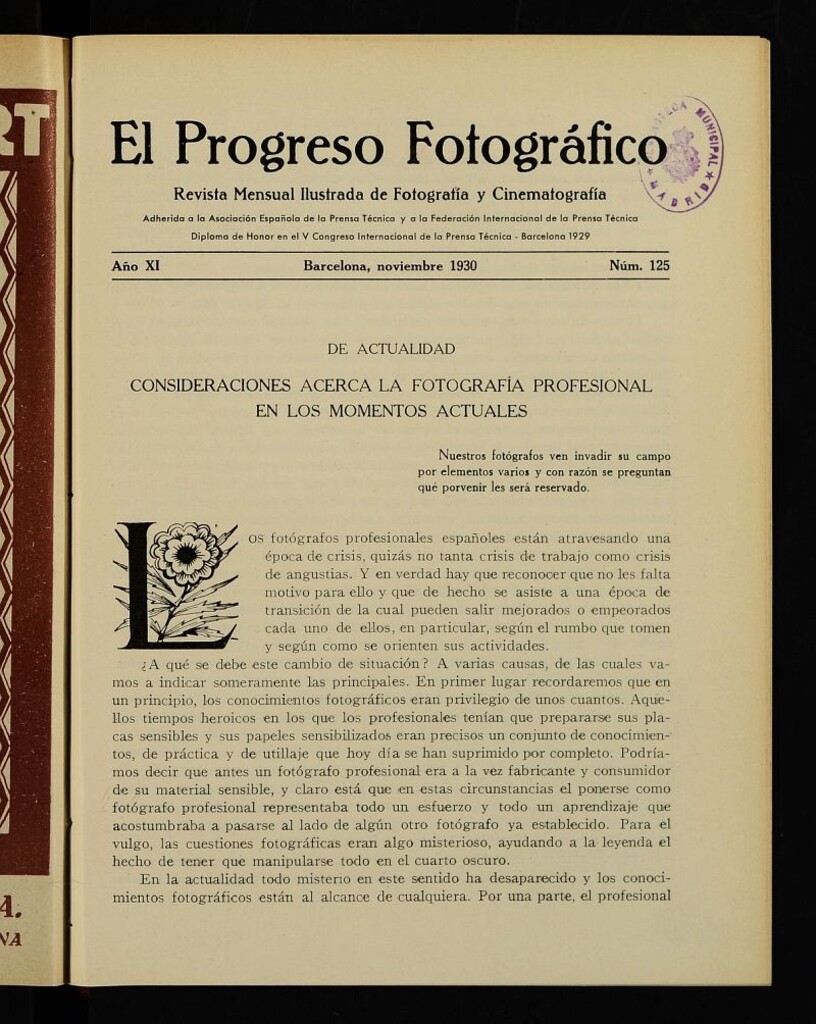 Miniatura de El Progreso Fotográfico : revista mensual ilustrada de fotografía y cinematografía. Año XI, noviembre de 1930, nº 125