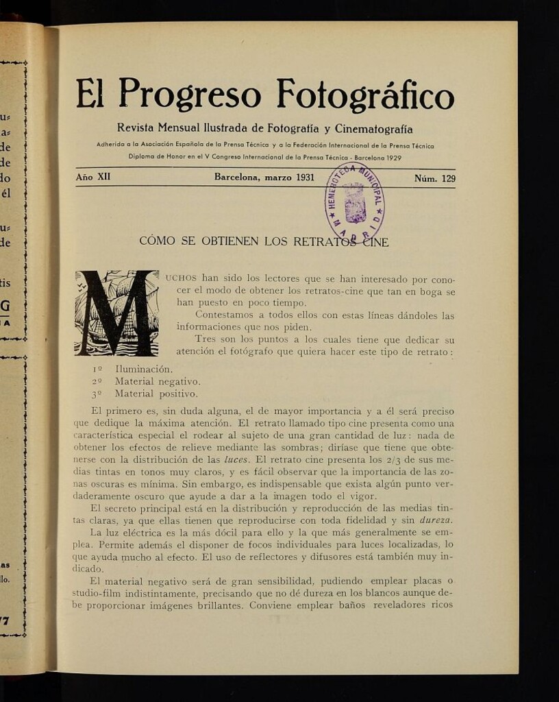 Miniatura de El Progreso Fotográfico : revista mensual ilustrada de fotografía y cinematografía. Año XII, marzo de 1931, nº 129