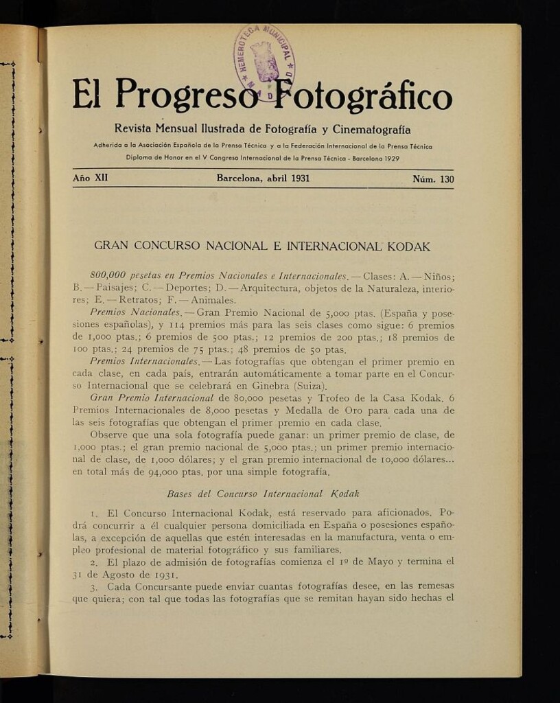 Miniatura de El Progreso Fotográfico : revista mensual ilustrada de fotografía y cinematografía. Año XII, abril de 1931, nº 130
