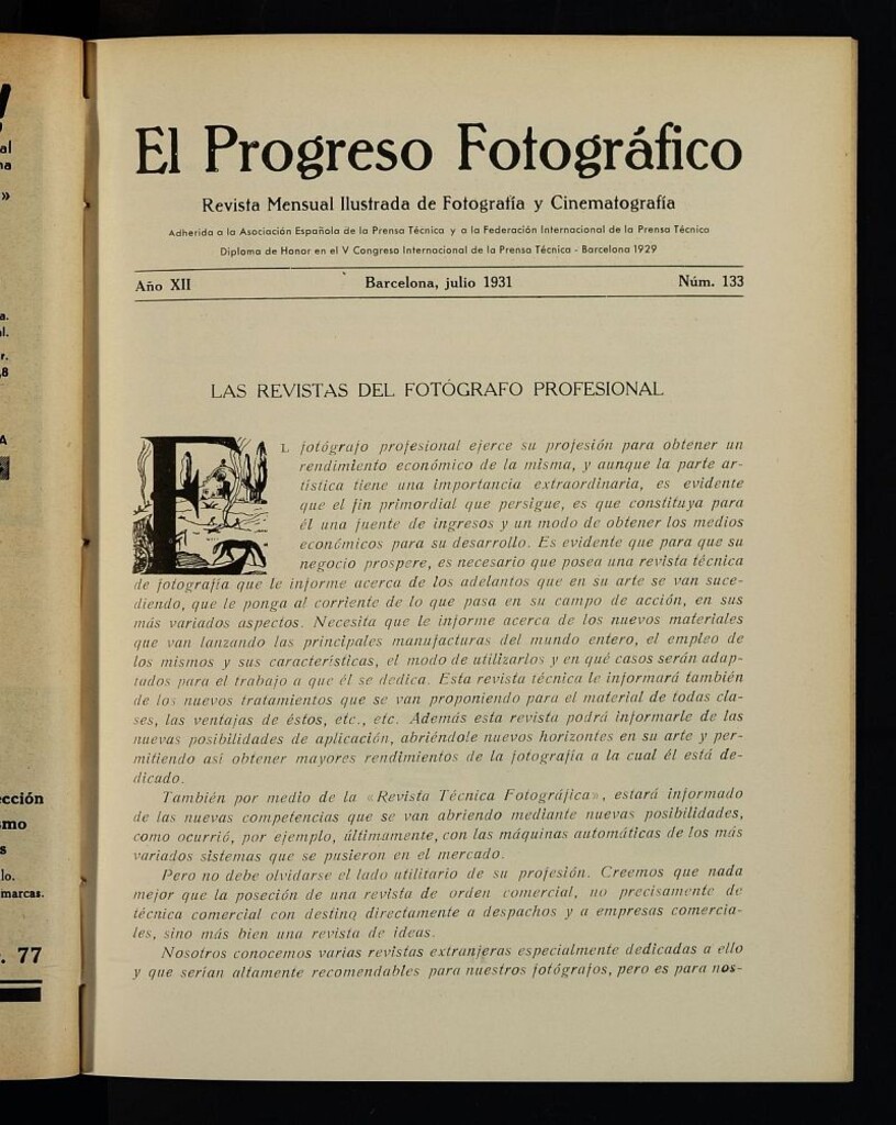 Miniatura de El Progreso Fotográfico : revista mensual ilustrada de fotografía y cinematografía. Año XII, julio de 1931, nº 133