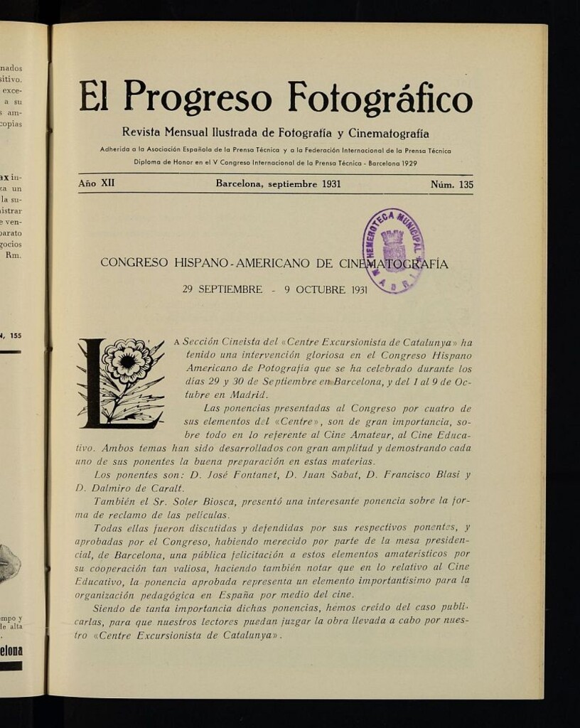 Miniatura de El Progreso Fotográfico : revista mensual ilustrada de fotografía y cinematografía. Año XII, septiembre de 1931, nº 135