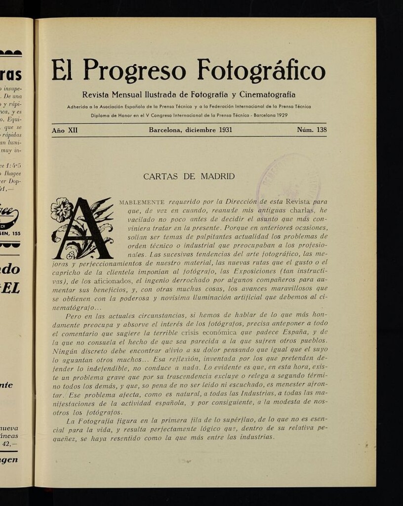 Miniatura de El Progreso Fotográfico : revista mensual ilustrada de fotografía y cinematografía. Año XII, diciembre de 1931, nº 138