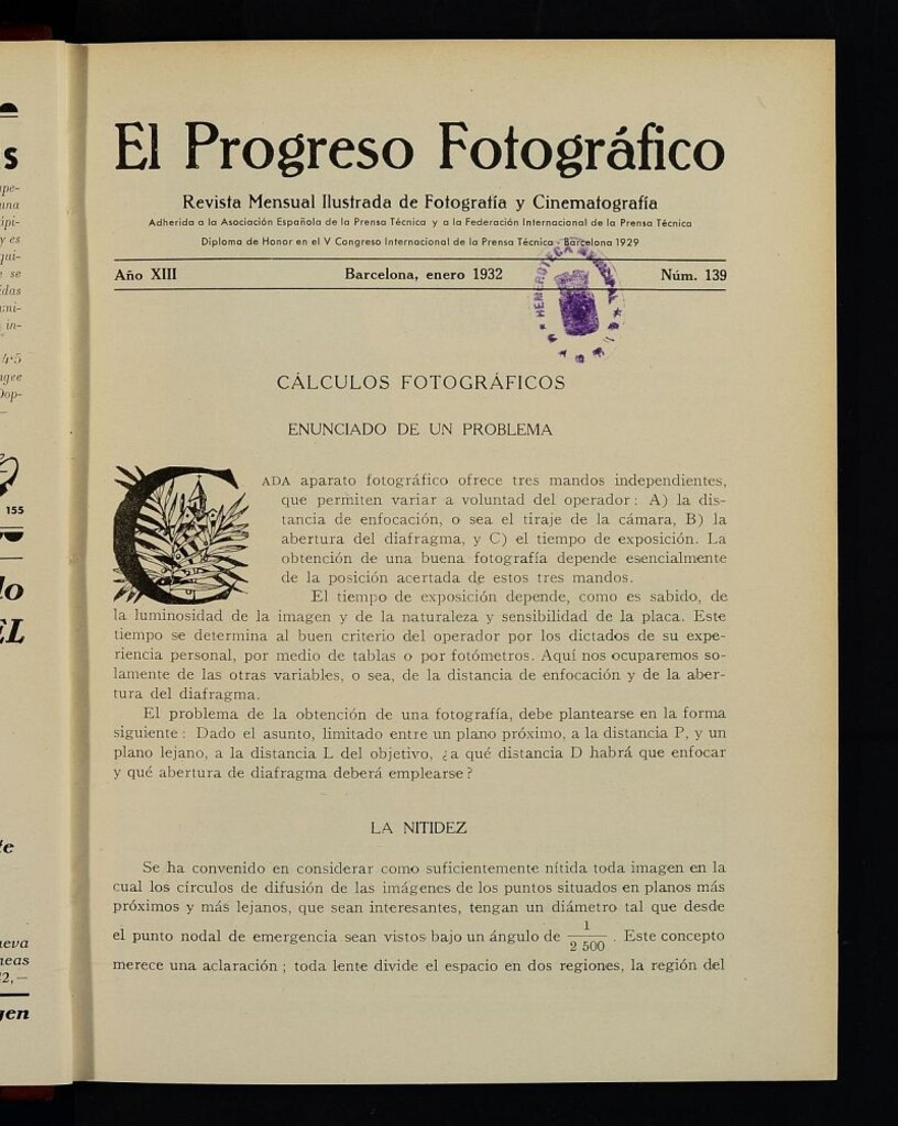 Miniatura de El Progreso Fotográfico : revista mensual ilustrada de fotografía y cinematografía. Año XIII, enero de 1932, nº 139