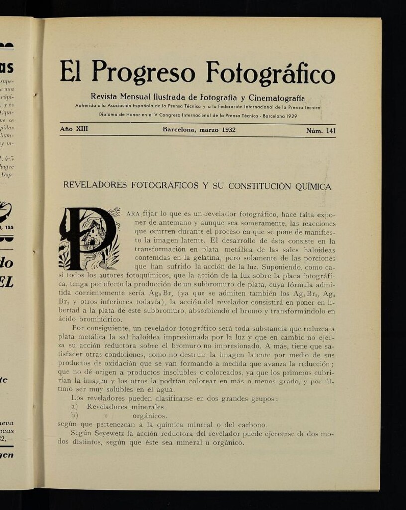 Miniatura de El Progreso Fotográfico : revista mensual ilustrada de fotografía y cinematografía. Año XIII, marzo de 1932, nº 141