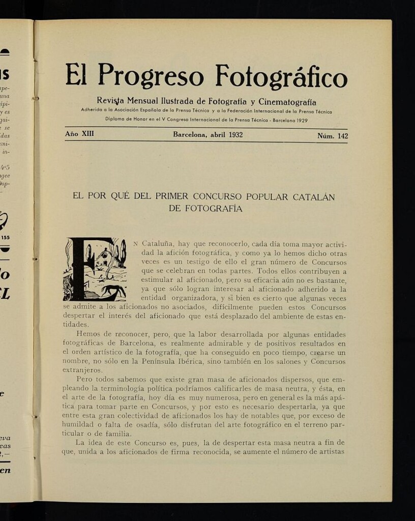 Miniatura de El Progreso Fotográfico : revista mensual ilustrada de fotografía y cinematografía. Año XIII, abril de 1932, nº 142