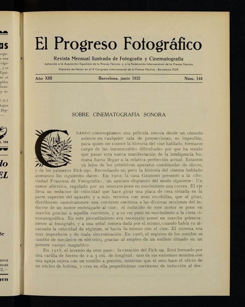 Miniatura de El Progreso Fotográfico : revista mensual ilustrada de fotografía y cinematografía. Año XIII, junio de 1932, nº 144