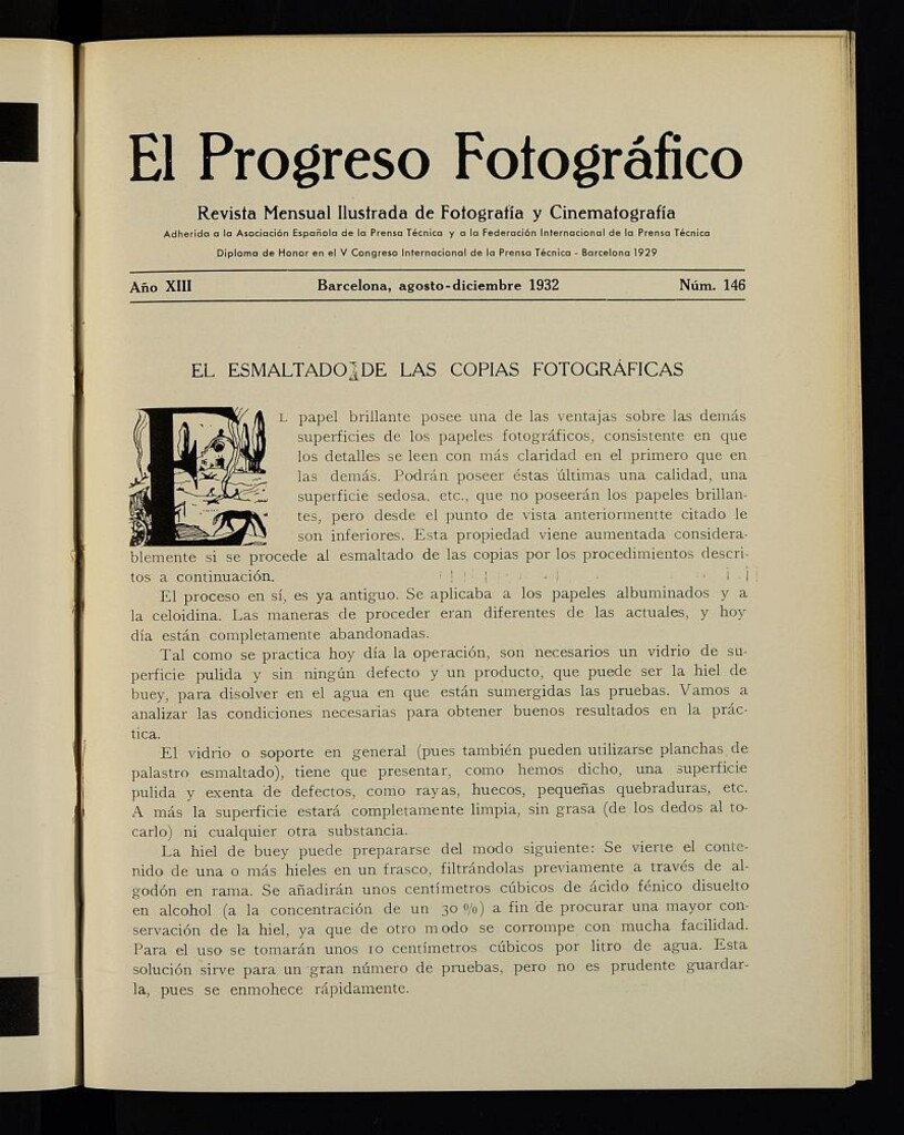 Miniatura de El Progreso Fotográfico : revista mensual ilustrada de fotografía y cinematografía. Año XIII, agosto-diciembre de 1932, nº 146