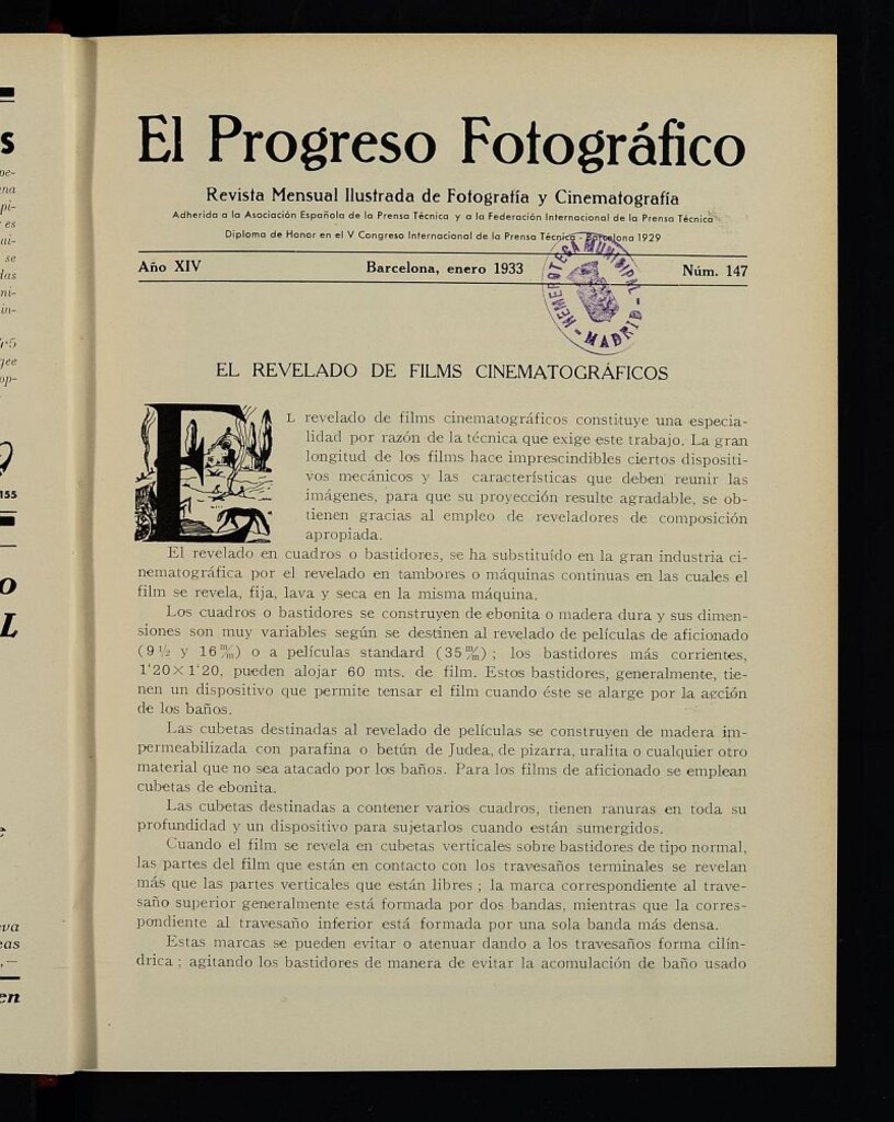 Miniatura de El Progreso Fotográfico : revista mensual ilustrada de fotografía y cinematografía. Año XIV, enero de 1933, nº 147
