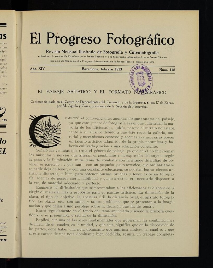 Miniatura de El Progreso Fotográfico : revista mensual ilustrada de fotografía y cinematografía. Año XIV, febrero de 1933, nº 148