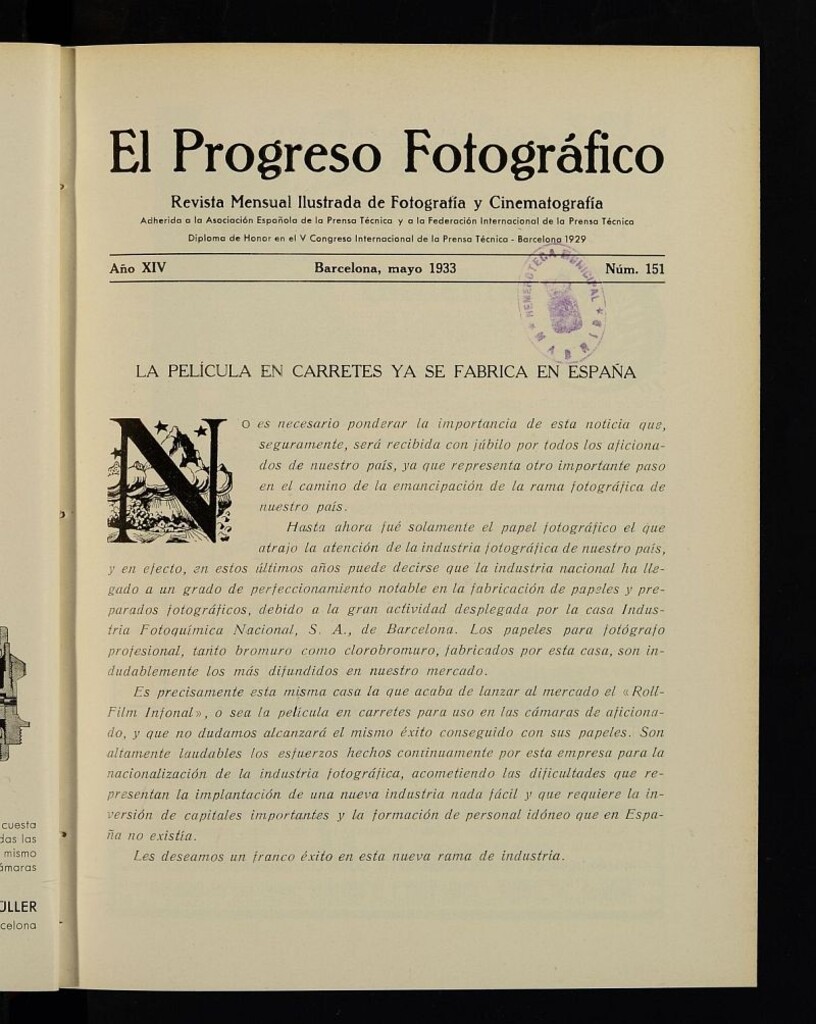 Miniatura de El Progreso Fotográfico : revista mensual ilustrada de fotografía y cinematografía. Año XIV, mayo de 1933, nº 151