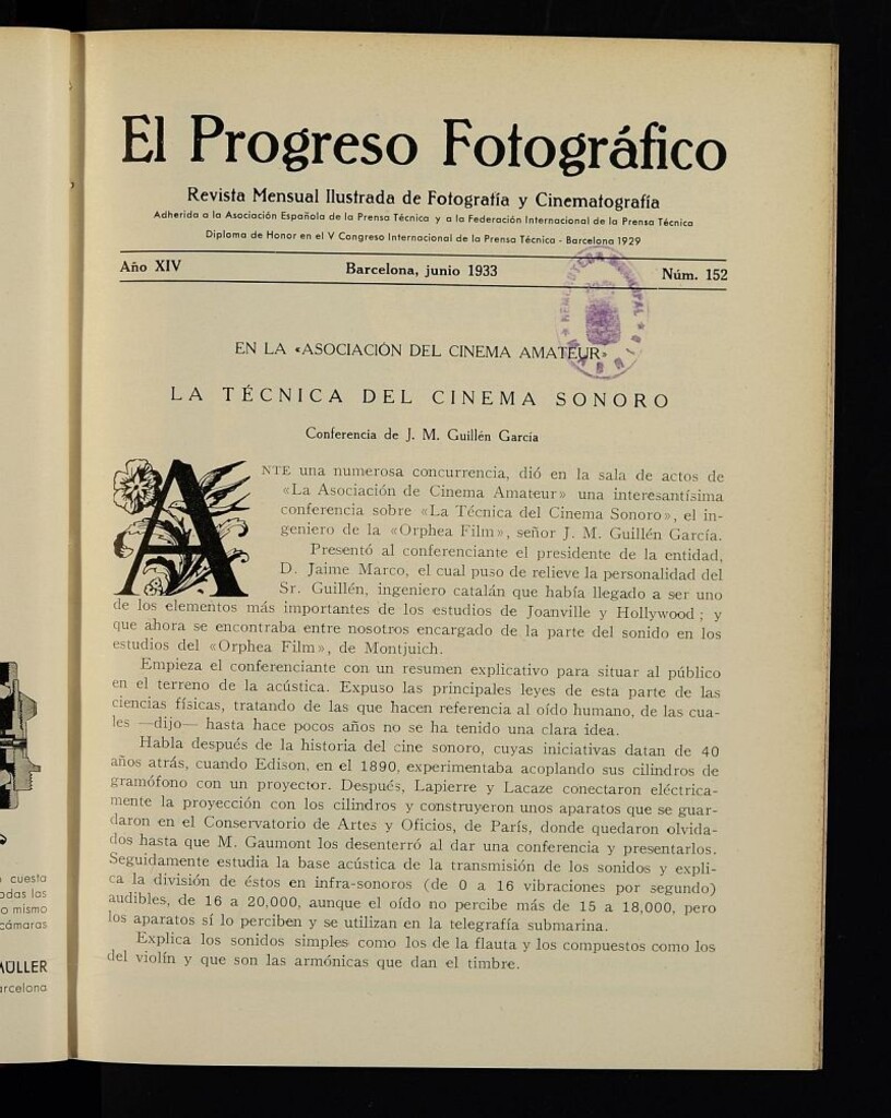 Miniatura de El Progreso Fotográfico : revista mensual ilustrada de fotografía y cinematografía. Año XIV, junio de 1933, nº 152