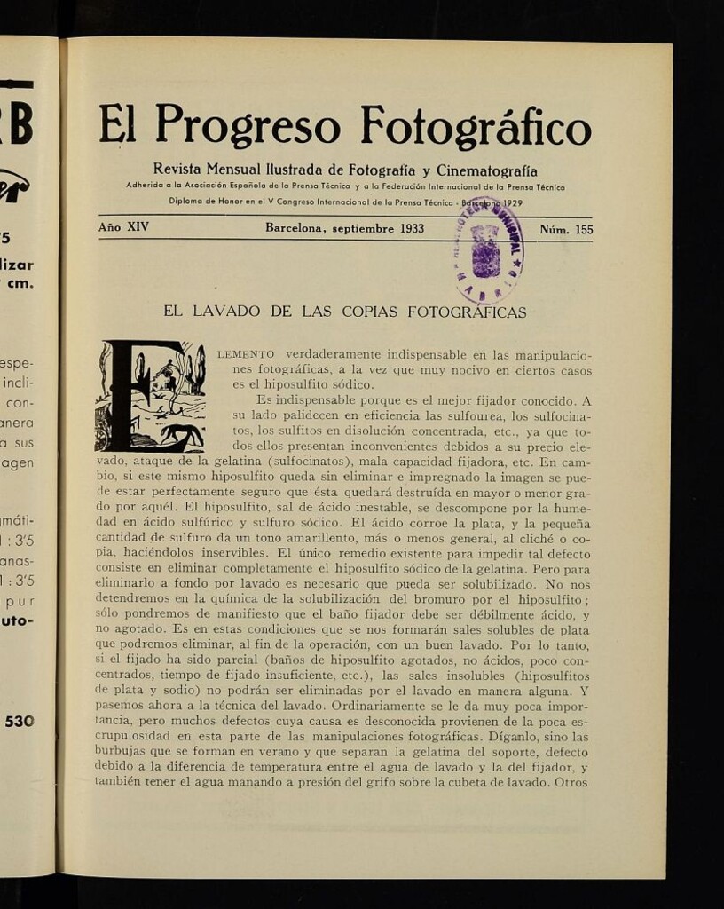 Miniatura de El Progreso Fotográfico : revista mensual ilustrada de fotografía y cinematografía. Año XIV, septiembre de 1933, nº 155