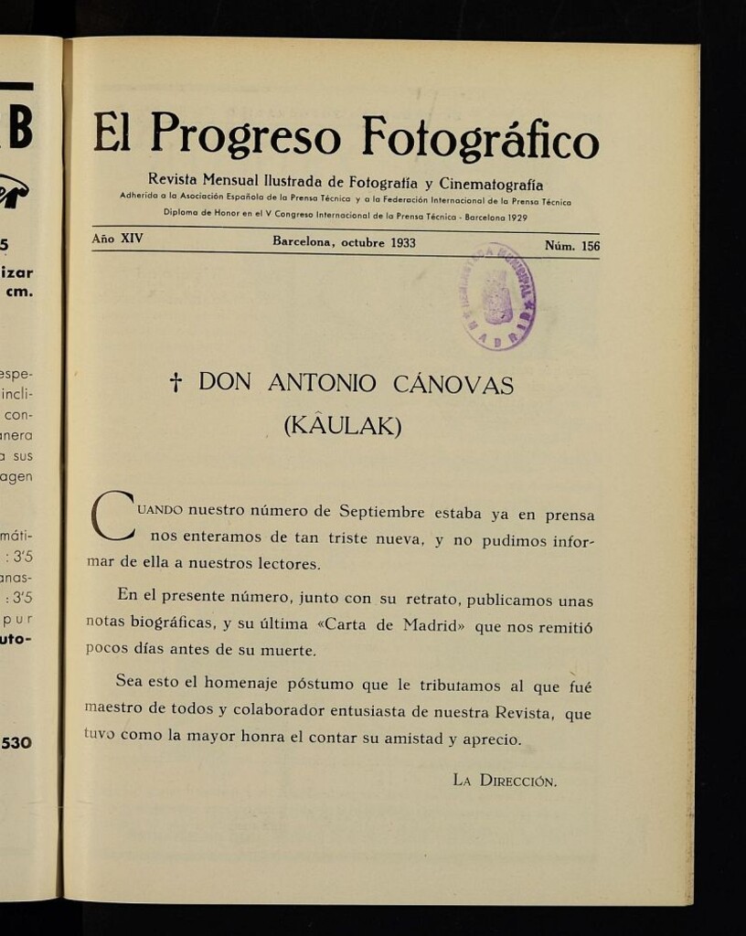Miniatura de El Progreso Fotográfico : revista mensual ilustrada de fotografía y cinematografía. Año XIV, octubre de 1933, nº 156
