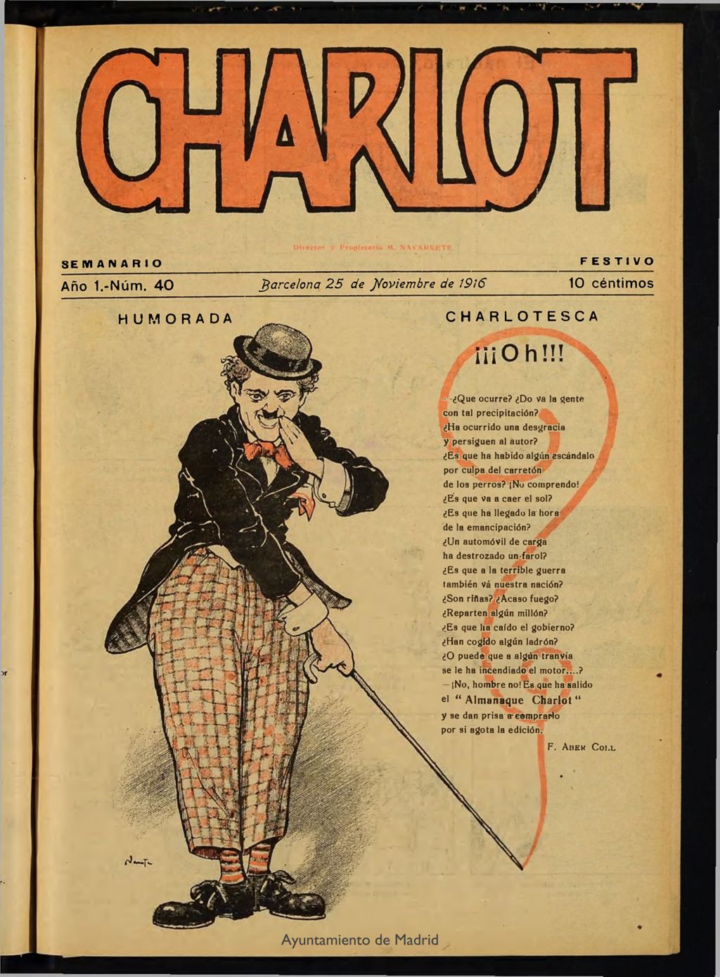 Miniatura de Charlot: semanario festivo del 25 de noviembre de 1916, nº 40