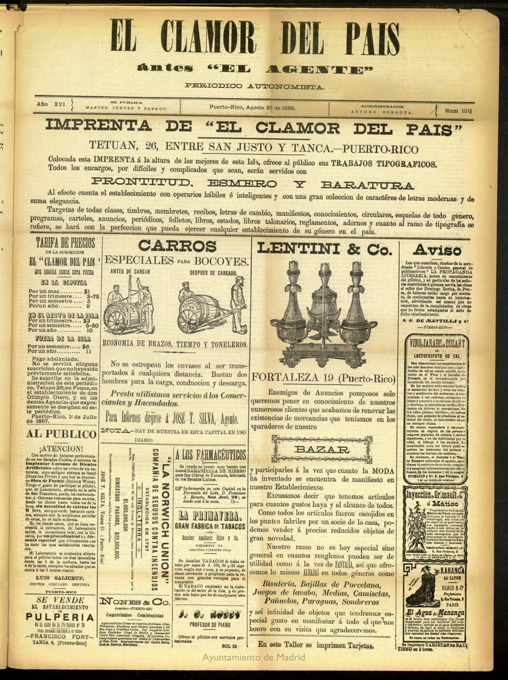 Miniatura de El Clamor del País del 25 de agosto de 1888, nº 101