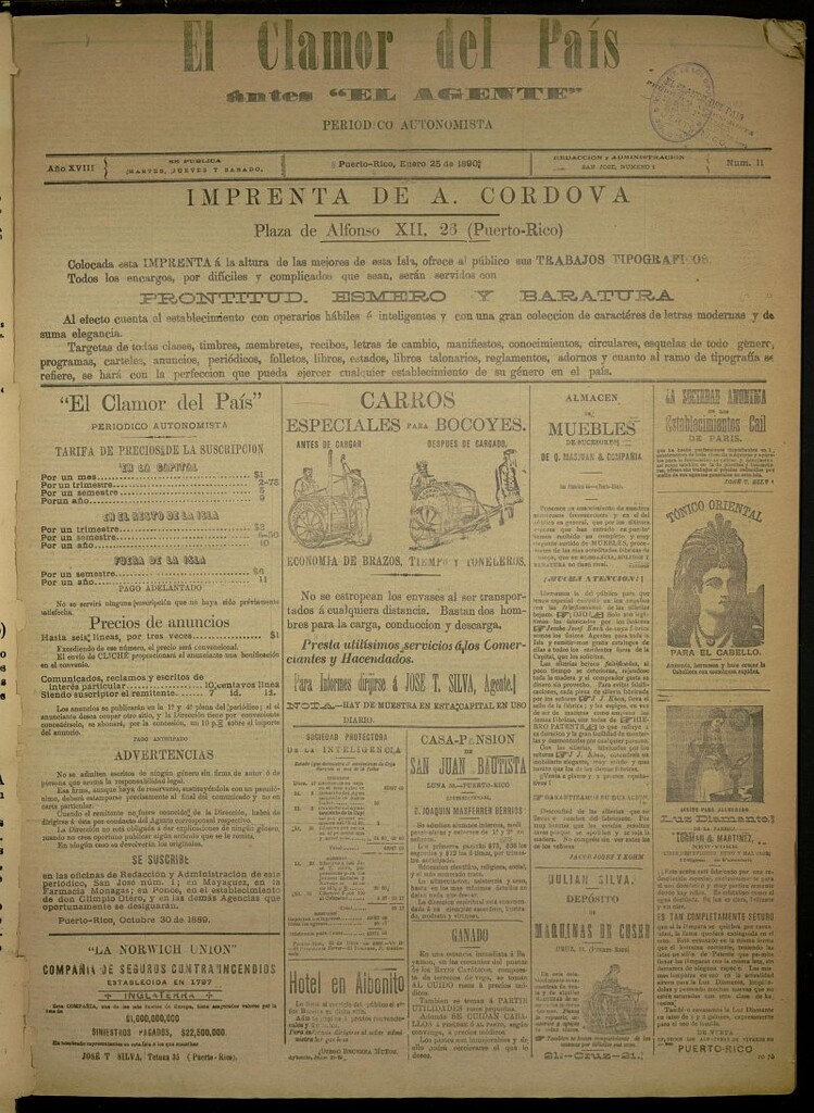 Miniatura de El Clamor del País del 25 de enero de 1890, nº 11 [sic-1889]