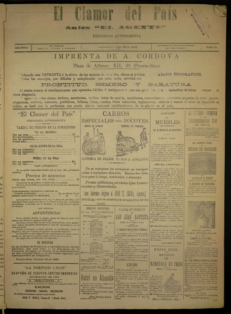 Miniatura de El Clamor del País del 28 de enero de 1890, nº 12 [sic-1889]