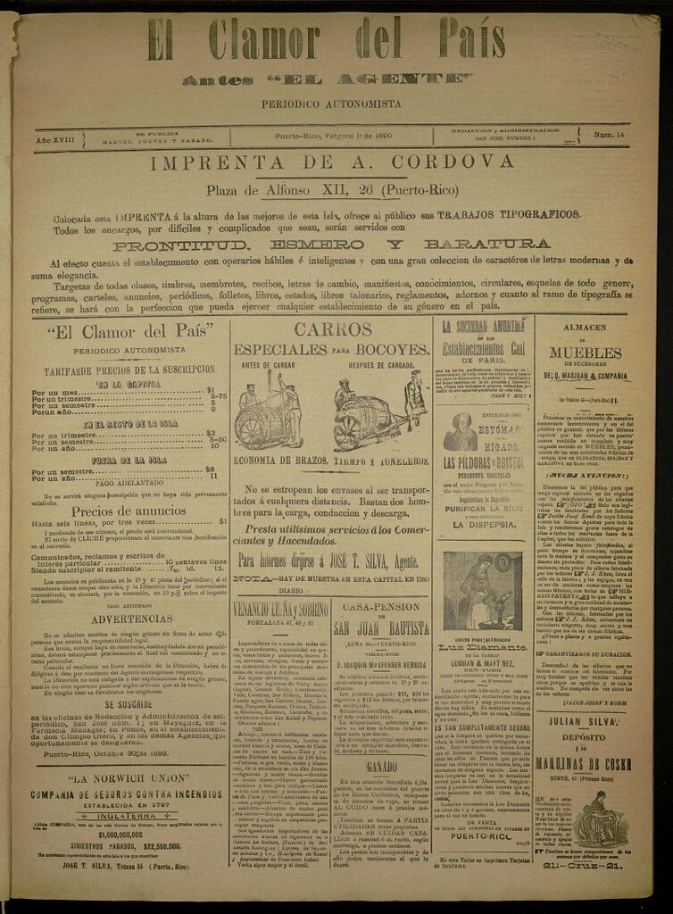 Miniatura de El Clamor del País del 1 de febrero de 1890, nº 14 [sic-1889]