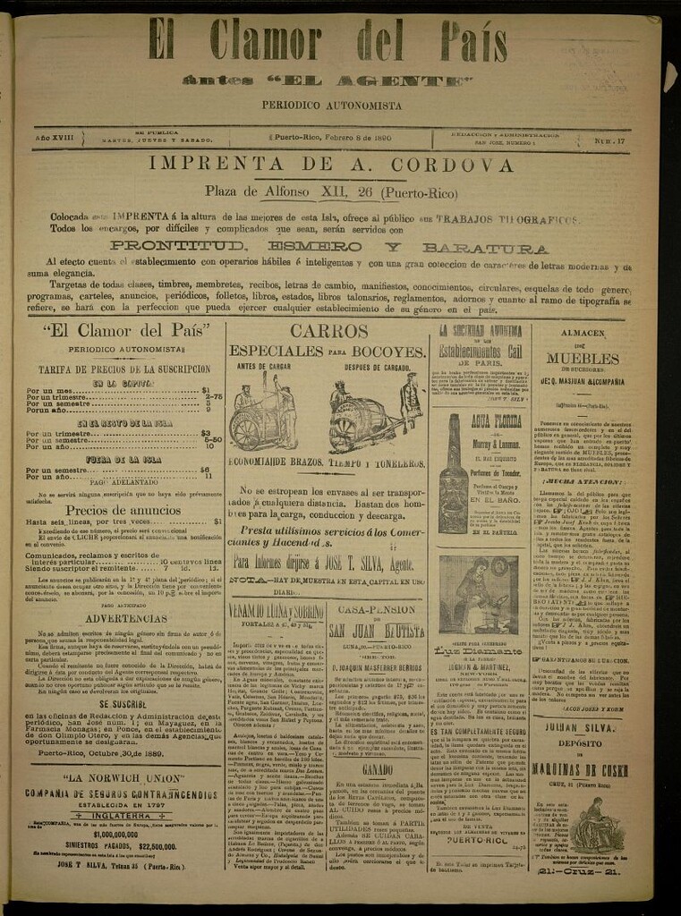 Miniatura de El Clamor del País del 8 de febrero de 1890, nº 17 [sic-1889]
