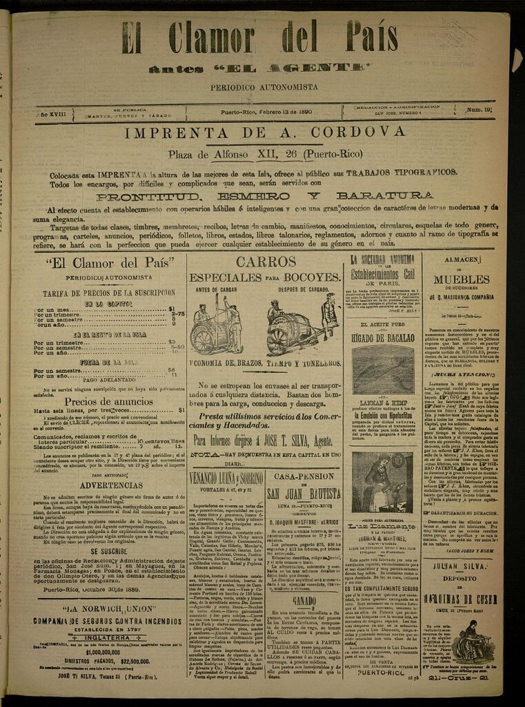 Miniatura de El Clamor del País del 13 de febrero de 1890, nº 19 [sic-1889]
