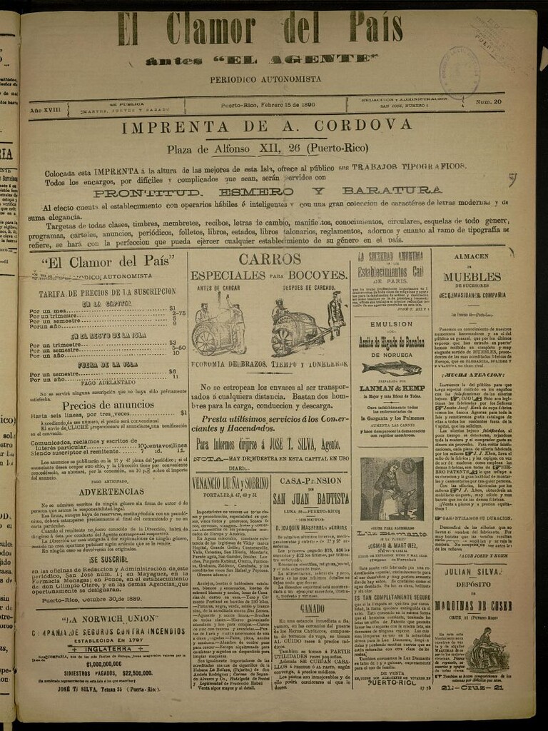 Miniatura de El Clamor del País del 15 de febrero de 1890, nº 20 [sic-1889]
