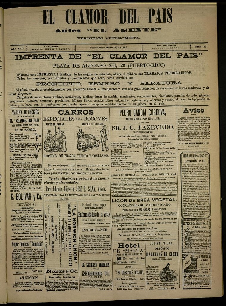 Miniatura de El Clamor del País del 23 de marzo de 1889, nº 36