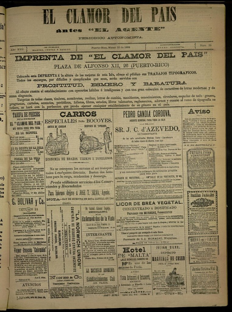 Miniatura de El Clamor del País del 30 de marzo de 1889, nº 39