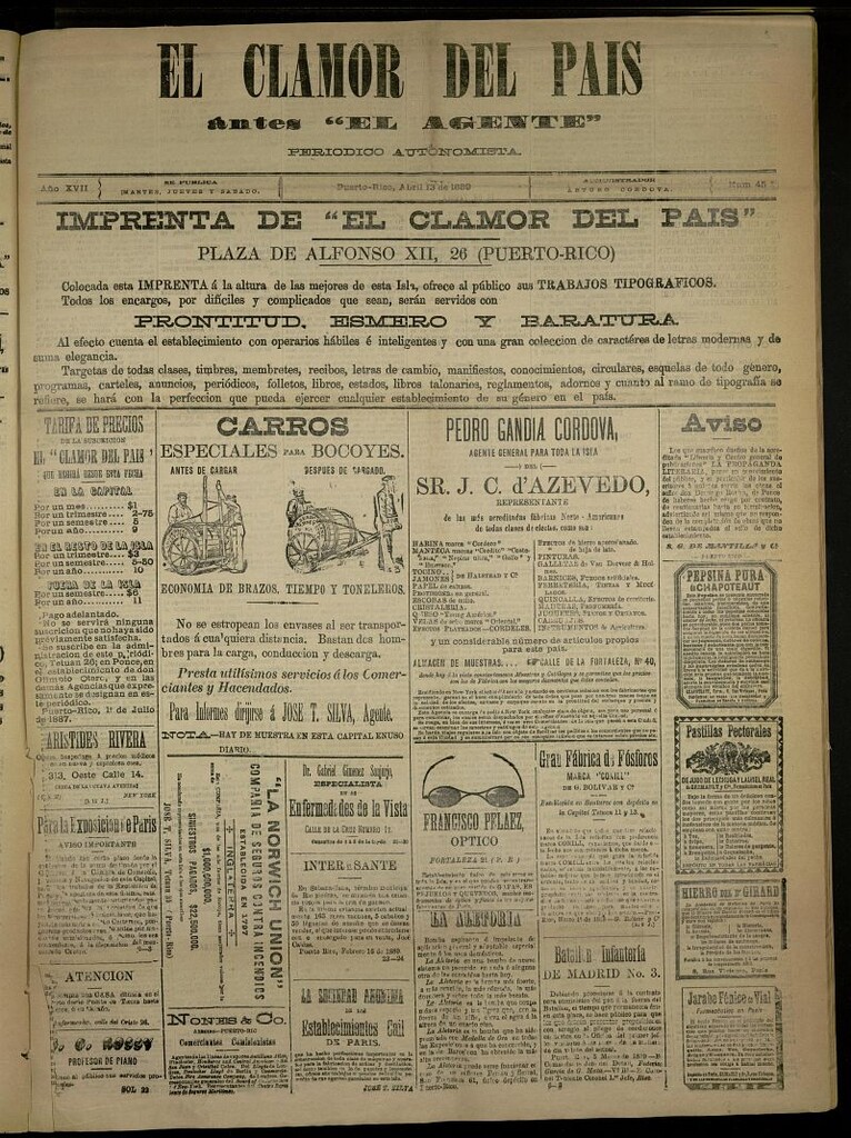 Miniatura de El Clamor del País del 13 de abril de 1889, nº 45
