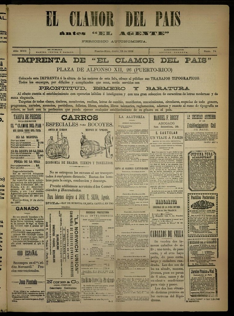 Miniatura de El Clamor del País del 22 de junio de 1889, nº 74