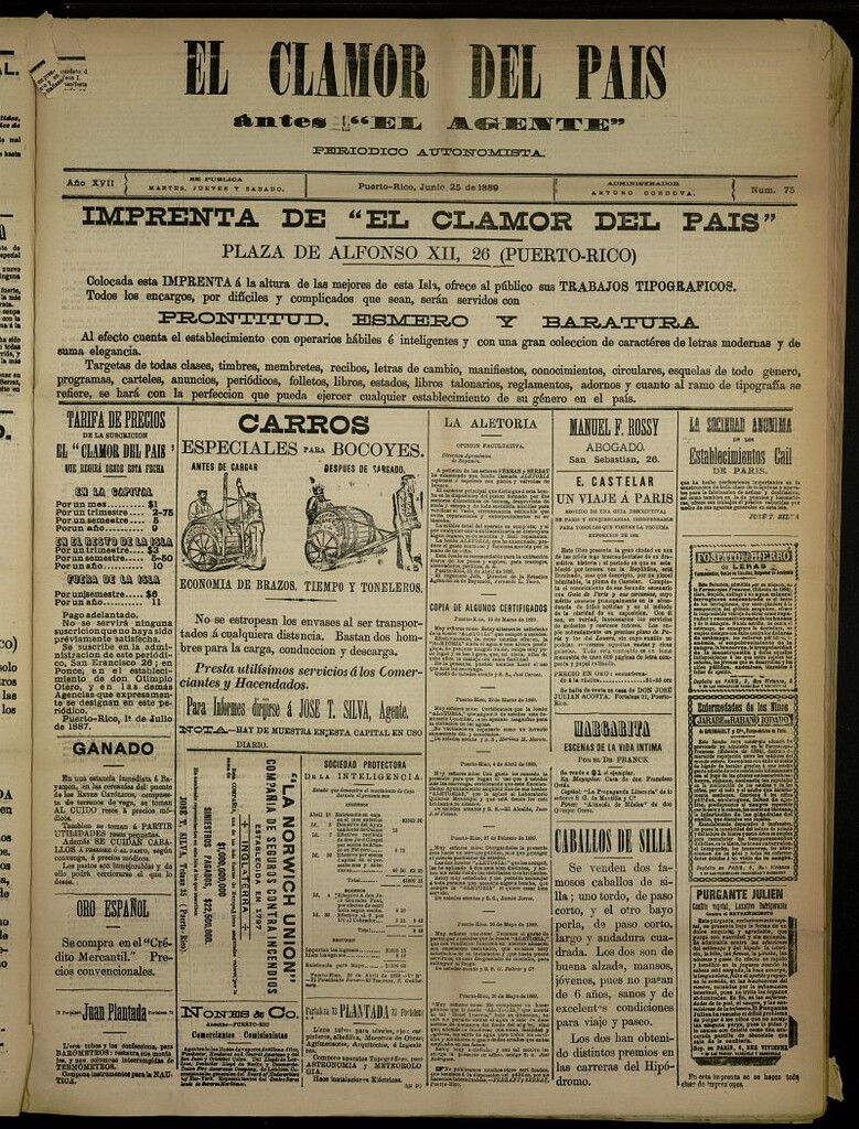 Miniatura de El Clamor del País del 25 de junio de 1889, nº 75