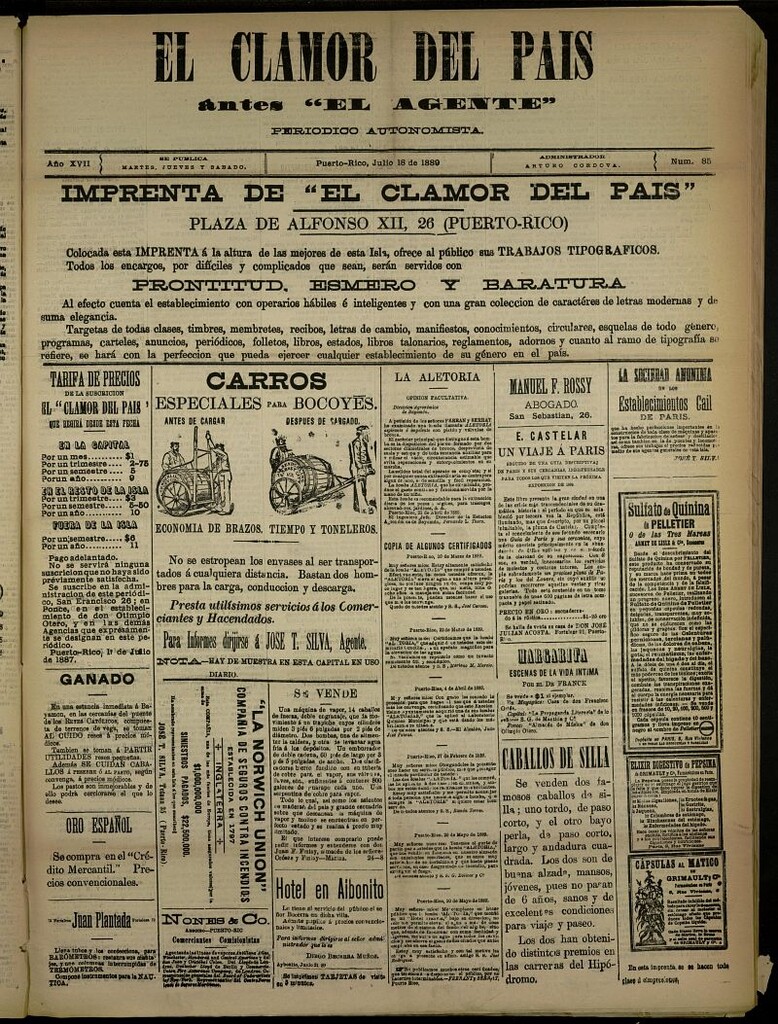 Miniatura de El Clamor del País del 18 de julio de 1889, nº 85
