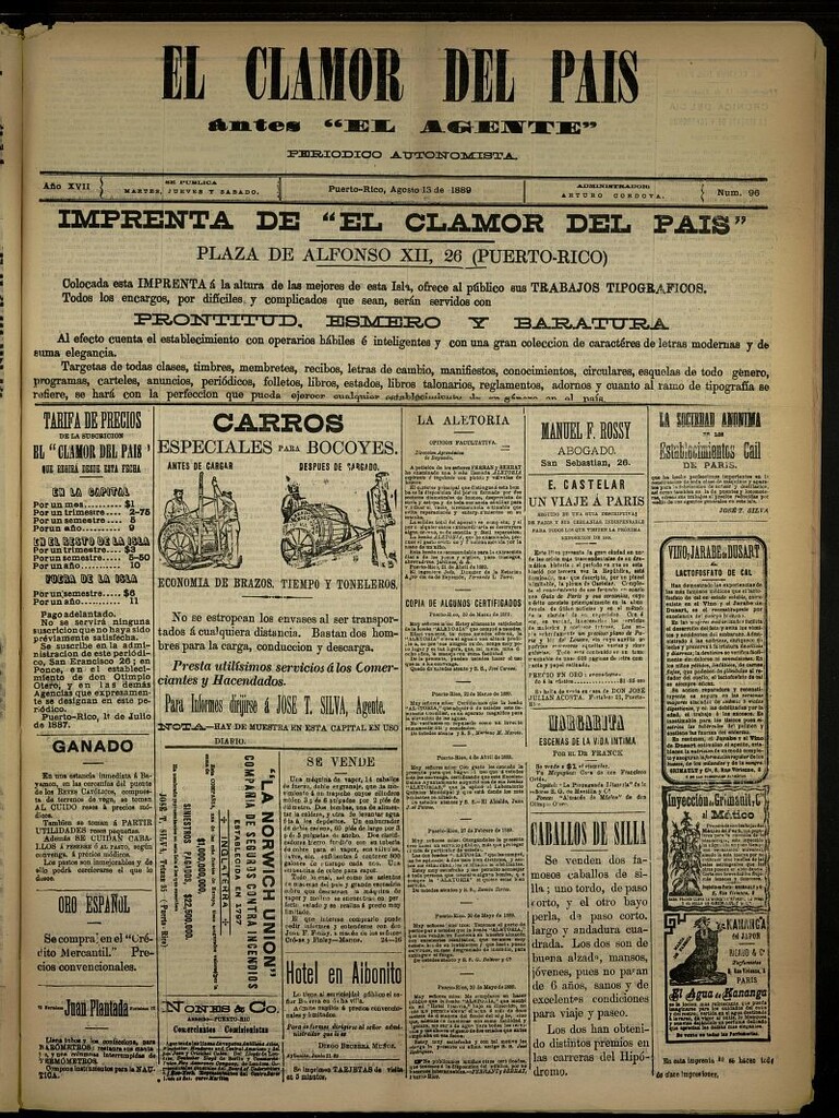 Miniatura de El Clamor del País del 13 de agosto de 1889, nº 96
