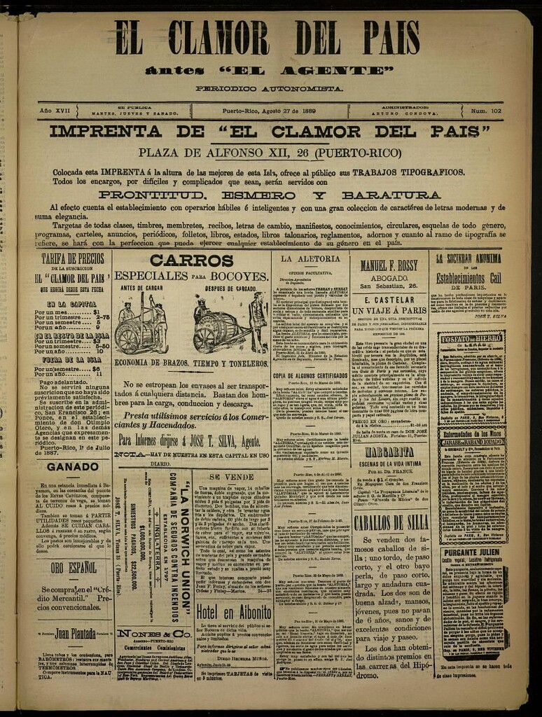 Miniatura de El Clamor del País del 27 de agosto de 1889, nº 102