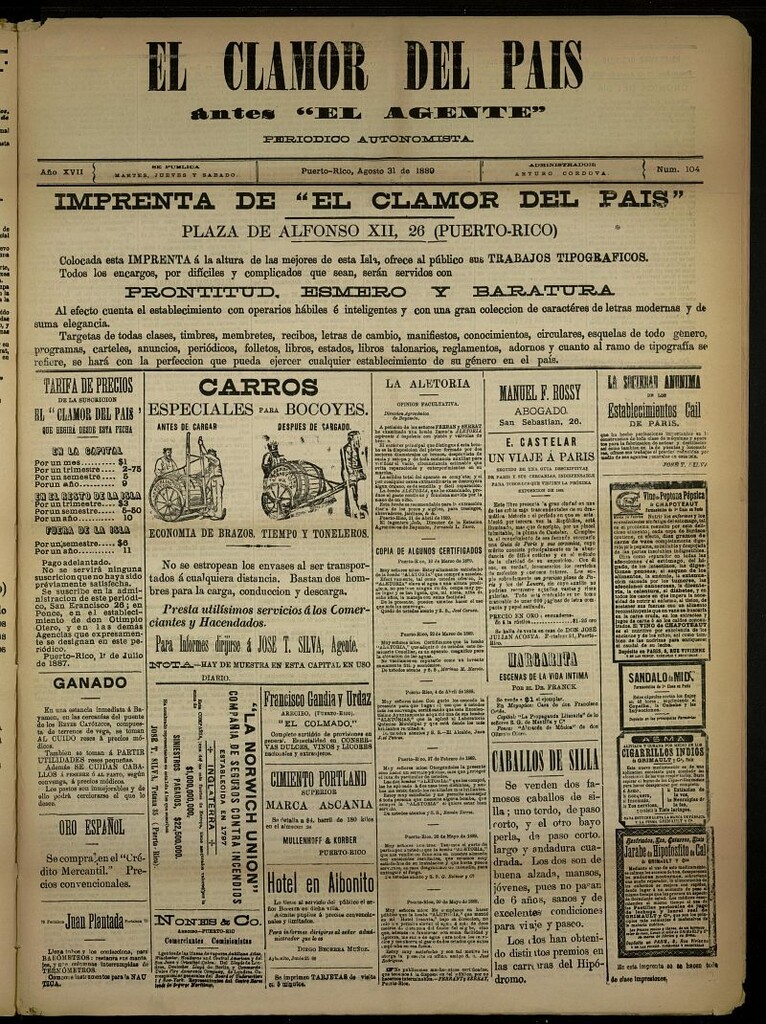 Miniatura de El Clamor del País del 31 de agosto de 1889, nº 104