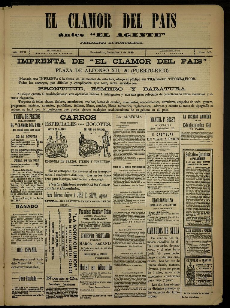 Miniatura de El Clamor del País del 3 de septiembre de 1889, nº 105