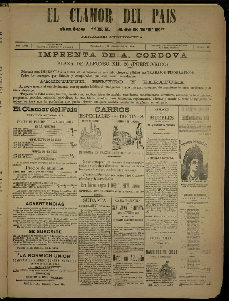 Miniatura de El Clamor del País del 26 de noviembre de 1889, nº 141
