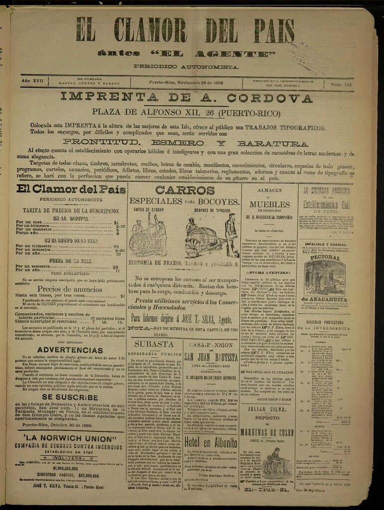 Miniatura de El Clamor del País del 28 de noviembre de 1889, nº 142