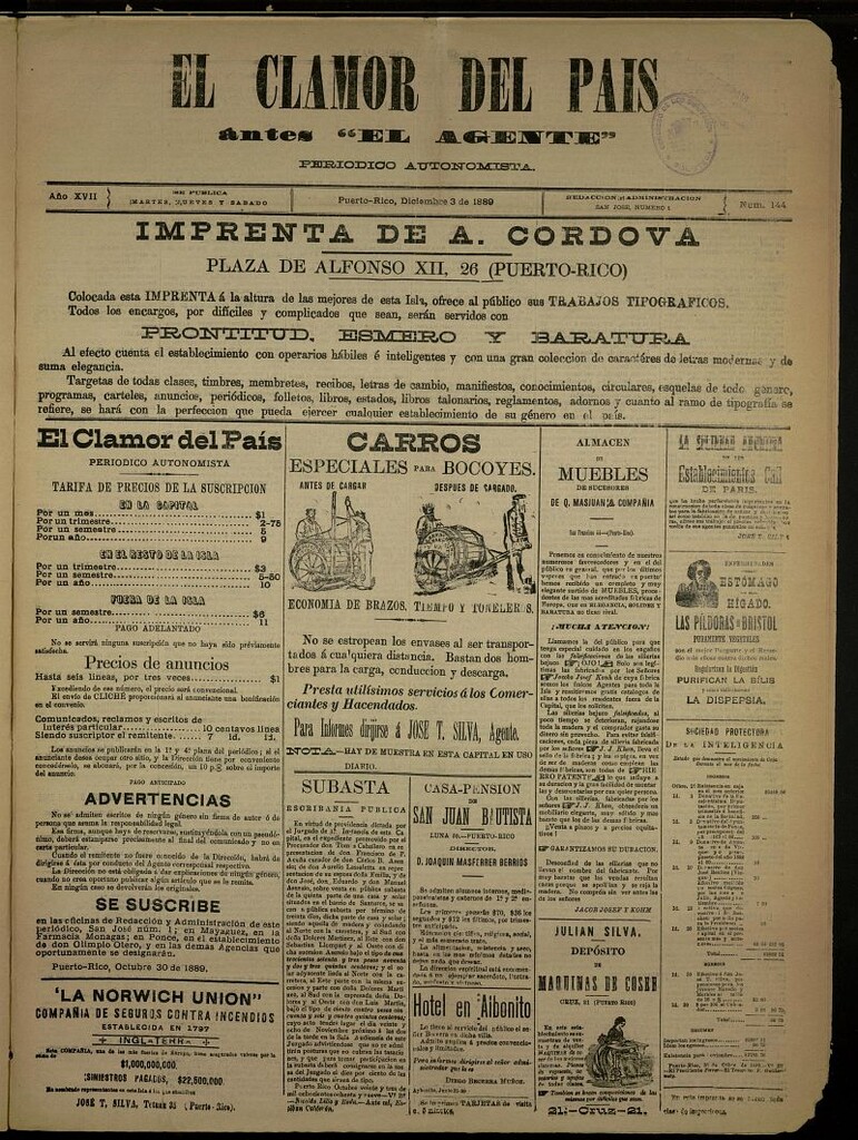 Miniatura de El Clamor del País del 3 de diciembre de 1889, nº 144