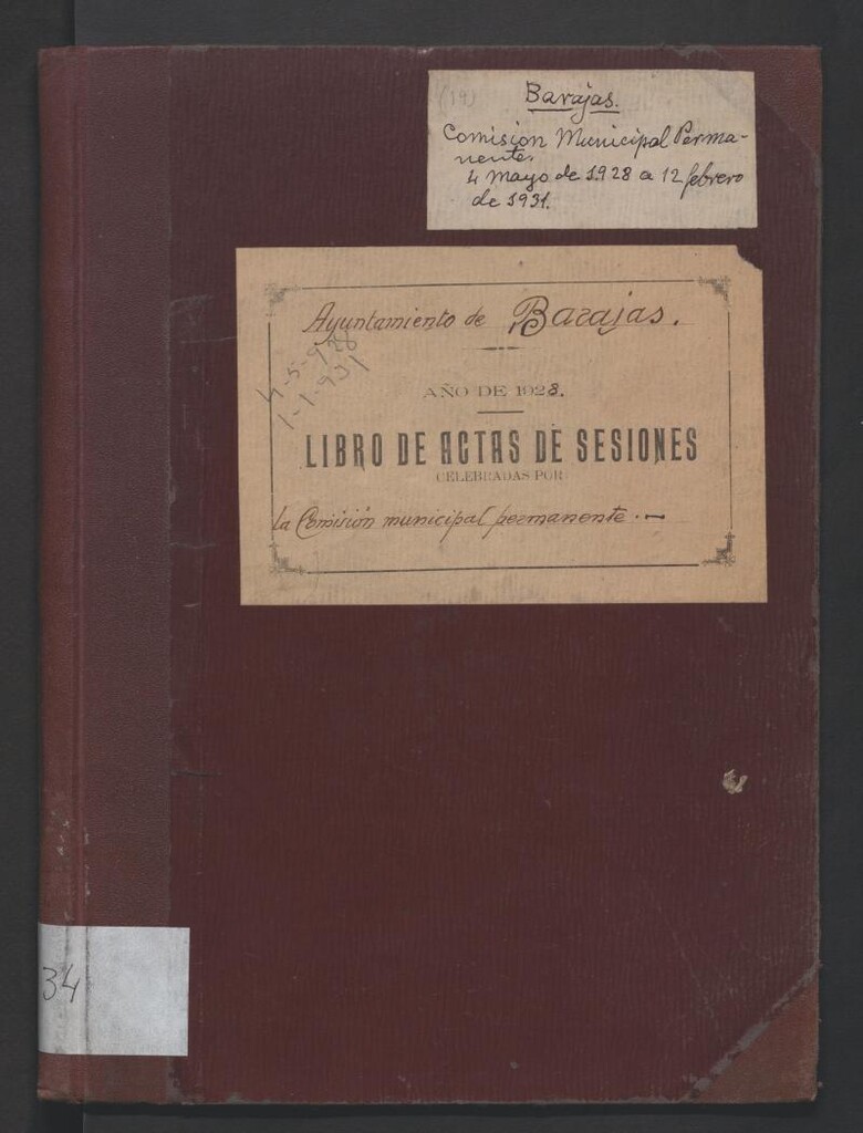Miniatura de Actas y acuerdos del ayuntamiento de Barajas de 1928-1931. Libro 734.