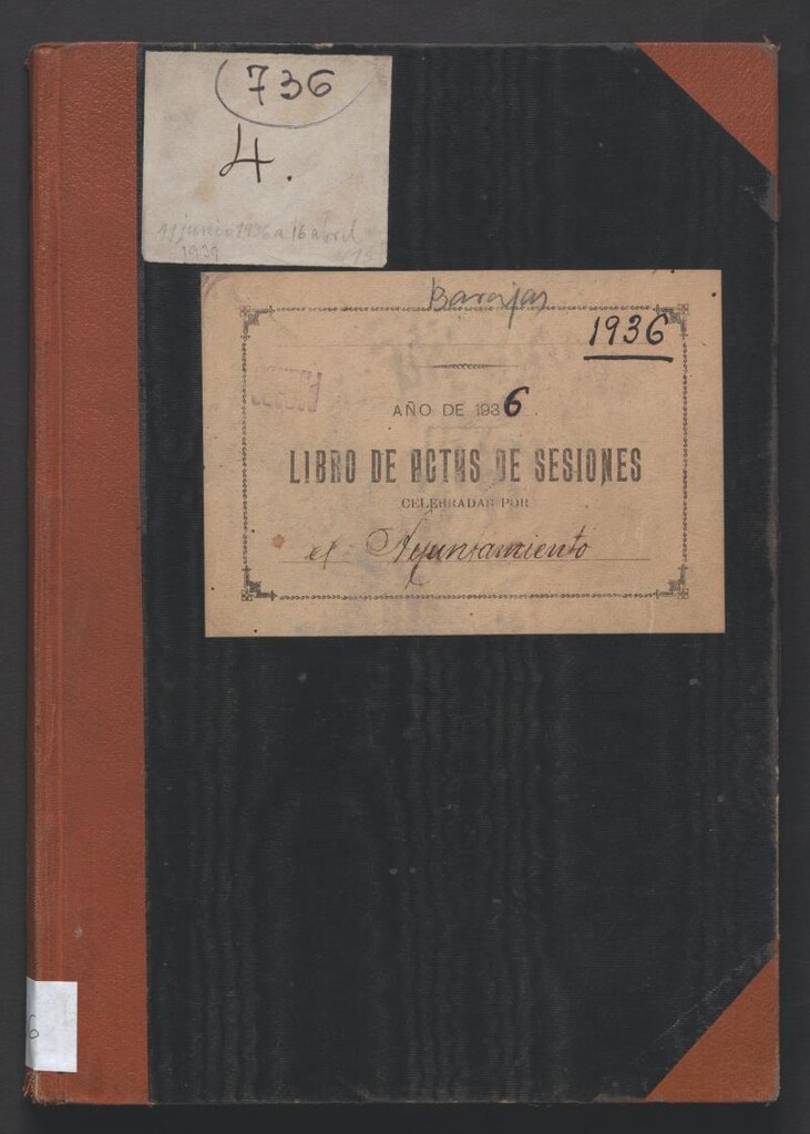 Miniatura de Actas y acuerdos del ayuntamiento de Barajas de 1936-1939. Libro 736.