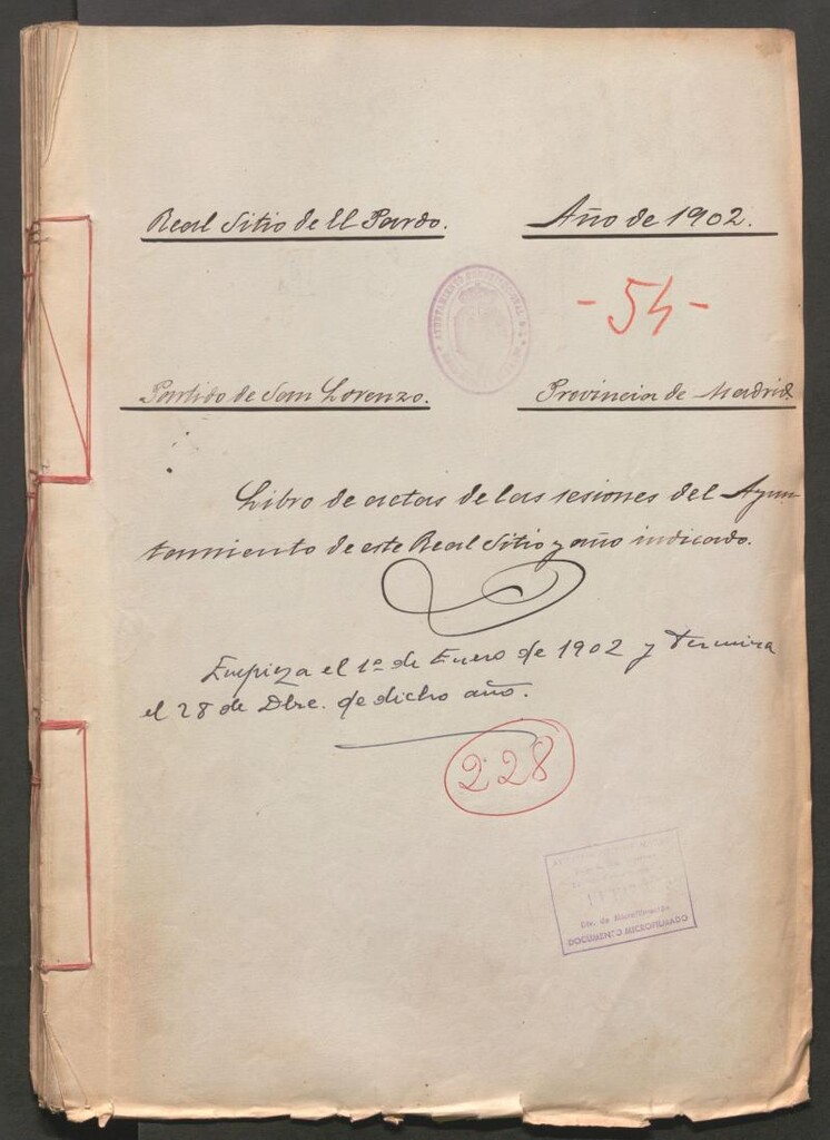 Miniatura de Actas y acuerdos del ayuntamiento de El Pardo de 1902. Libro 228.