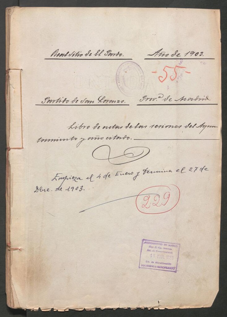 Miniatura de Actas y acuerdos del ayuntamiento de El Pardo de 1903. Libro 229.