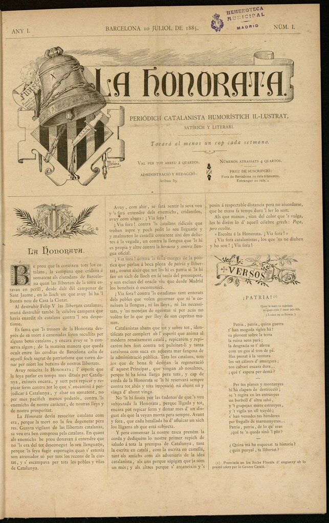 Miniatura de La Honorata del 10 de julio de 1885