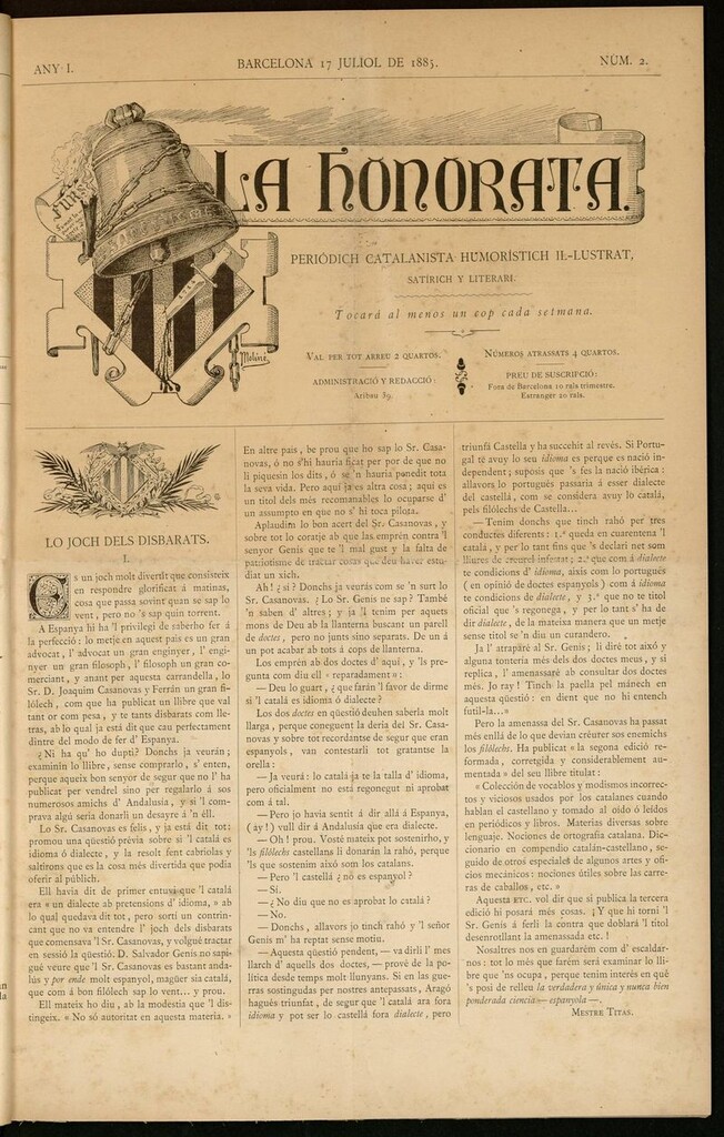 Miniatura de La Honorata del 11 de julio de 1885