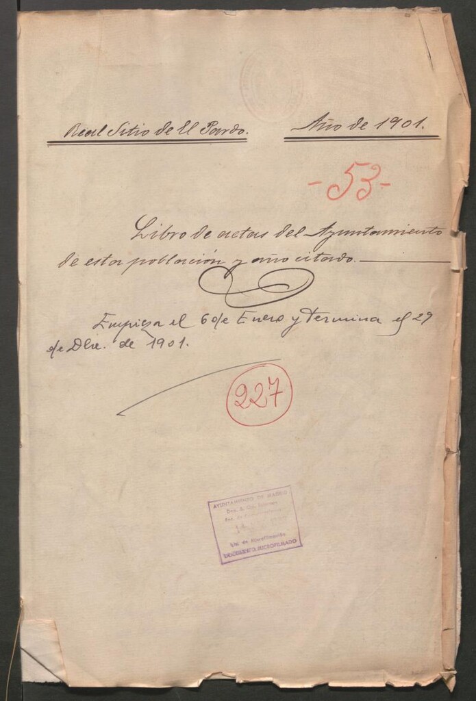Miniatura de Actas y acuerdos del ayuntamiento de El Pardo de 1901. Libro 227.